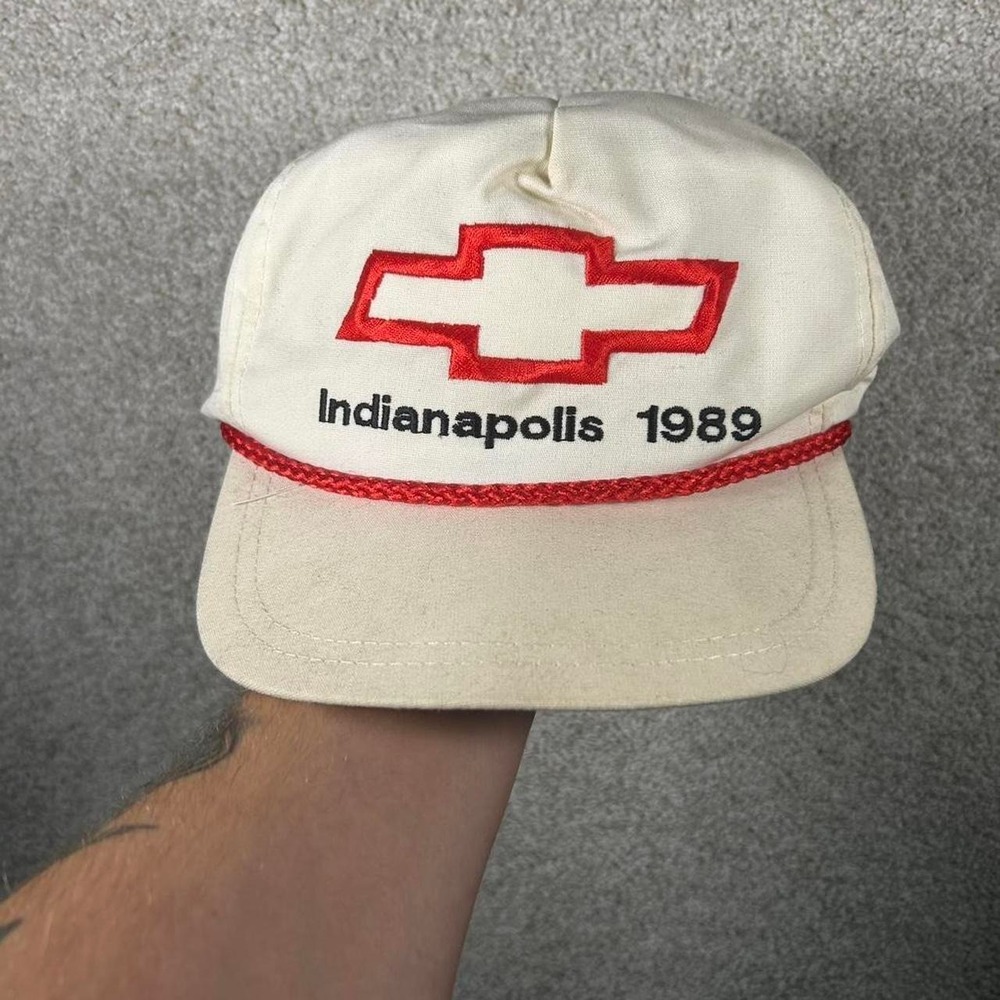 Vintage 1989 Chevrolet Indianapolis white roped trucker strap back hat cap
